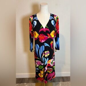 NWT Eva Varro Colorful Floral Print V-Neck Dress size Large